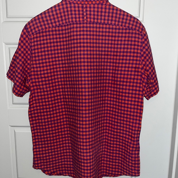 Banana Republic Men’s Medium Short Sleeve Button Down Shirt Pink and Purple - Picture 3 of 4